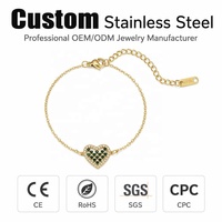 Nouveau Bracelet Cœur Tendance en Acier Inoxydable Plaqué Or 18K avec Zircon Vert, Chaîne Câble Ajustable, Cadeau d'Amour pour Fête