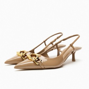 Chaussures pour femmes très vendues, noir beige, décoration chaîne, talon chaton, bout pointu, <span class=keywords><strong>mules</strong></span> à bride, escarpins à talon bas pour femmes - Product Image 2