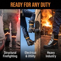 Bottes de sécurité montantes en cuir noir ignifuge avec logo personnalisé OEM, à lacets et fermeture éclair, pour hommes, avec embout en acier, pour pompiers, vente en gros