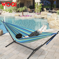 WOQI-Hamac en Toile de Coton Pliable pour Extérieur et Camping Double Rayé