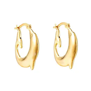 Trendy Jewelry Accessories 18k Gold Plated Lovely Dolphin Hoop Earrings Women