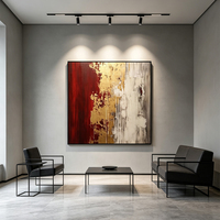 Peinture à l'huile sur toile 3D faite main grand format, abstraite moderne texture rouge or blanc, décoration maison hôtel