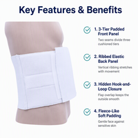 Ceinture abdominale post-chirurgicale blanche avec panneau rembourré à 3 niveaux