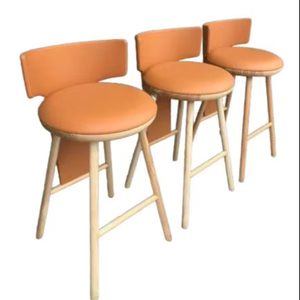 Modern Luxury <b>Leather</b> Padded <b>Bar</b> <b>Stool</b> Round Solid Wood Leg Breakfast Counter <b>Bar</b> Chair with Back - Product Image 1
