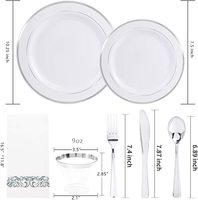 Assiettes jetables fantaisie avec couverts, 175 pièces, assiettes en plastique argentées et couverts en plastique argentés pour mariages, 25 invités