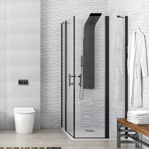 Kamalu KPX1000N moderna porta doccia a doppia cerniera 80x105 custodia in alluminio nero senza cornice con vetro temperato per il bagno - Product Image 1
