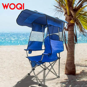 เก้าอี้พับกลางแจ้ง Woqi สีน้ำเงิน เก้าอี้ชายหาดแบบพกพาพร้อมที่วางแก้วและกระเป๋าข้าง เก้าอี้แคมป์ปิ้งแบบพับได้ - Product Image 5