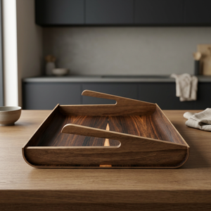 Bandeja de Servir de Madera Ecológica Antigua, Hecha a Mano, Duradera, Personalizada, para Catering, Desayuno, Almuerzo, Cena, con Logotipo Grabado, Diseño Floral Sólido - Product Image 1