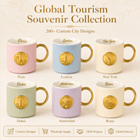 Mug à café en céramique Souvenir de Paris, France, avec la Tour Eiffel en relief et badge métallique doré 3D, en grès, personnalisable OEM ODM, vente en gros