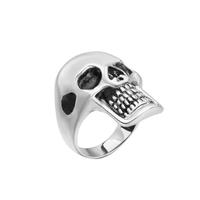 Bague de Squelette en Argent Vintage Gothique Européenne Halloween Rétro Punk Zircon Tête de Crâne Bagues pour Hommes
