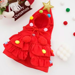 Disfraz de árbol de Navidad para mascotas, capa roja con capucha y sombrero de estrella, ajustable para perros y gatos, traje navideño de algodón - Product Image 2