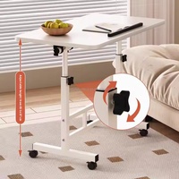 Bureau d'ordinateur blanc réglable en hauteur pour étudiants avec roulettes mobiles