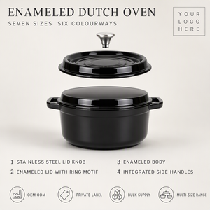 Olla de Hierro Fundido Esmaltado Joho, Cazuela Redonda de 20cm a 32cm, Apta para Horno, Antiadherente, Venta al Por Mayor, Proveedor de Utensilios de Cocina OEM ODM - Product Image 5