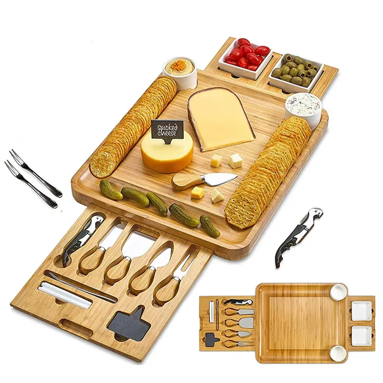 Cheese Bamboo Cutting Board And Cutlery Knife Set