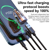 Chargeur de voiture mini 120W USB-C PD QC3.0, adaptateur de charge rapide avec sortie 5V/2.4A et protection contre les courts-circuits pour Samsung iPhone