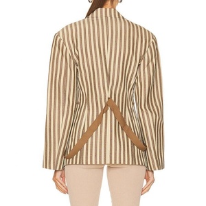New Custom Autumn <b>Jackets</b> <b>for</b> <b>Women</b> Business <b>Women</b> Striped <b>Jackets</b> Simple Vintage Oversized Lapel <b>Linen</b> Cotton <b>Jacket</b> Ootd - Product Image 2