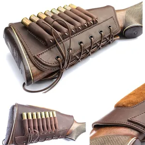 Leather buttstock holster with anti-slide loops hunters ammo cover with suede pad Hunting gift for men