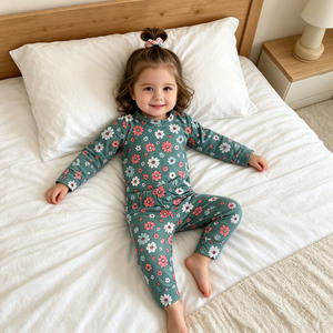 Ensemble de pyjama en coton pour enfants, personnalisable en usine, 3-7 jours, vêtements pour tout-petits, ensemble de vêtements pour filles à manches longues - Product Image 1