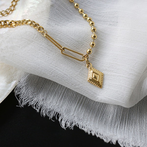 Wholesale Boho Jewelry Vintage Rhombus Interlocked Round <b>Bead</b> <b>Bracelet</b> Gold Plated Stainless Steel Summer Versatile Vacation Bra - Product Image 1