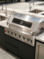 Isla de Cocina para Exteriores con Parrilla de Gas Integrada, Carrito Impermeable de Acero Inoxidable para Jardín, Patio, Barbacoa y Actividades al Aire Libre