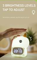 Décoration d'intérieur, horloge de table LED avec veilleuse en silicone en forme d'animal, numérique, rechargeable par batterie, avec alarme intelligente tactile et changement de couleur
