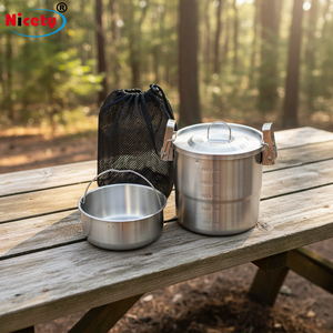 Ensemble de cuisine de camping en acier inoxydable 304, casserole et poêle portables avec sac de rangement pour la randonnée en plein air - Product Image 1