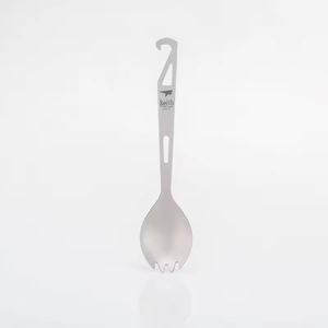 Fourchette-cuillère-outil multifonction 3-en-1 en titane pur sablé de qualité supérieure, ouvre-bouteille, couverts robustes pour les aventures en plein air - Product Image 1