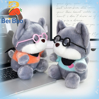 Peluche Husky Gris Kawaii avec Lunettes, Jouet en Peluche Chien Moelleux, Vêtements Personnalisés, Logo OEM, En Stock pour Enfants