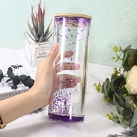 Gobelets en verre à double paroi en forme de canette de bière pré-percés de 12oz 16oz 20oz tasses de bricolage avec couvercle en bambou et paille
