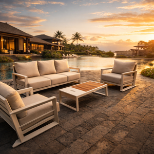 Ensemble de canapés de jardin de luxe, idéal pour les jardins domestiques, la cour, le patio, en aluminium résistant aux intempéries, ensemble de 7 pièces, canapé d'extérieur, canapé de patio - Product Image 5