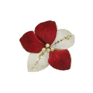 FLOR PEQUEÑA EN TERCIOPELO ROJO/DORADO Y TUL CON 5 PÉTALOS Y PISTIL DORADO - Product Image 1