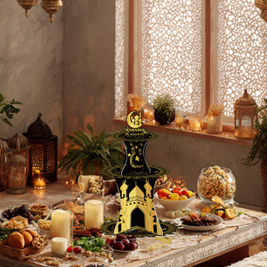 Espositore per Torte a 3 Livelli per Eid Al-Fitr e Ramadan, Supporto per Cupcake Nero e Oro a Forma di Luna, Decorazione per Feste Musulmane - Product Image 4