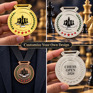 Medalla de Ajedrez Semipersonalizada de Aleación de Zinc de 70 mm con Impresión de Lámina Dorada en la Parte Posterior para Premios de Torneos OEM ODM - Product Image 4