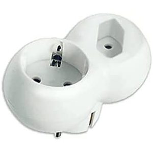 Multiconector redondeado blanco con 2 tomas, ideal para conectar múltiples dispositivos eléctricos en espacios reducidos. - Product Image 1