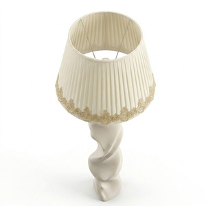 Minimalist Twist Sculptural Floor Lamp Wabi Sabi Cream Texture <b>Standing</b> Lamp Lace Trim Pleated Shade Home Decor Light - Product Image 3