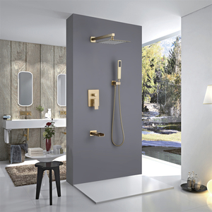 Mitigeur <span class=keywords><strong>de</strong></span> <span class=keywords><strong>douche</strong></span> thermostatique mural en laiton doré à 3 voies avec <span class=keywords><strong>barre</strong></span> coulissante et <span class=keywords><strong>douche</strong></span> pluie intégrée - Product Image 2