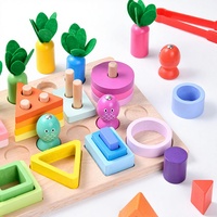 Juego de Pesca Magnético Tridimensional Cuatro en Uno, Bloques de Construcción de Madera para Bebés y Niños Pequeños de 0 a 3 Años, Formas Montessori