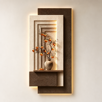 Décoration murale rétroéclairée style Wabi Sabi nordique avec étagère flottante pour plantes, applique murale minimaliste en plâtre texturé pour salon