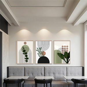 Hiện đại tối giản Bắc Âu 3pcs trừu tượng hình học vải sơn màu xanh lá cây thực vật morandi Áp phích tường dầu nghệ thuật với khung trang trí - Product Image 4