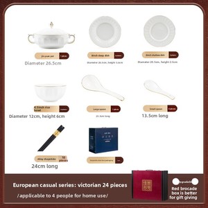 Juego de <span class=keywords><strong>vajilla</strong></span> de estilo europeo de gama alta Jingdezhen, platos de arroz de cerámica blanca pura desechables, borde dorado en relieve, Hogar Moderno - Product Image 6