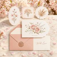 Cartes de vœux en carton mat avec fleurs sauvages en aquarelle, enveloppes - 4x6, logo personnalisé, finition gaufrée, impression numérique, finition UV
