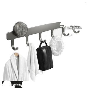 Riel de Ganchos Metálicos Autoadhesivos, 5 Ganchos, Multifuncional, Ahorro de Espacio, Perchero de Pared, Diseño Minimalista - Product Image 1
