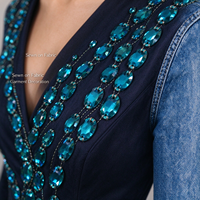 Perles en cristal de verre bleu à gros trous, strass à coudre, strass en vrac pour la confection de vêtements, de robes, de bijoux DIY et la décoration