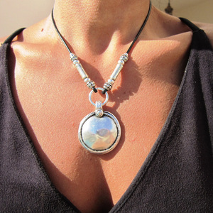 Antique <b>Silver</b> <b>Beaded</b> Disc Pendant Necklace Geometric Design Simple Fashion Jewelry Yiwu Origin QNN1198 - Product Image 4