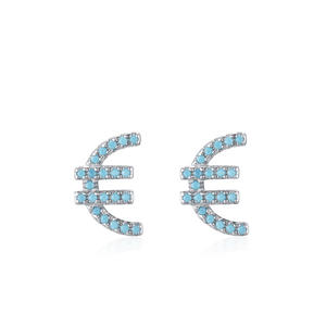 S925 plata esterlina turquesa <span class=keywords><strong>Euro</strong></span> signo moneda Stud pendientes para mujer - Product Image 1