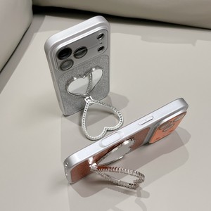 luxury Glitter Diamond Heart shaped Mirror stand Mobile phone <b>case</b> for <b>iPhone</b> 17 16 15 pro max shimmering holder Soft cover back - Product Image 4