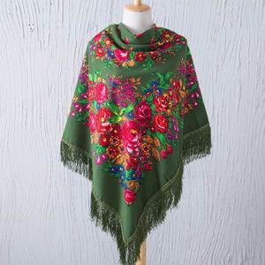 Fabbrica della cina vestito venduto a caldo da 120*120cm avvolgente Tippet rubata Echarpe stampa floreale da donna in poliestere cotone quadrato russo scialle sciarpa