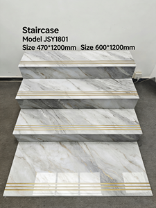 Carreaux d'escalier de luxe haut de gamme aspect marbre couleur dorée pour sols de salon et marches d'escalier antidérapants - Product Image 3