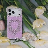 Coque de téléphone style Ins avec cordon pour iPhone 17 Pro Max 16 Plus, étui de luxe orné de diamants et bracelet pour iPhone 13 12 11