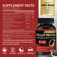 Capsules de Shilajit avec Ashwagandha, Ginseng, K2 et D3 pour le soutien des os, de l'immunité et de l'énergie